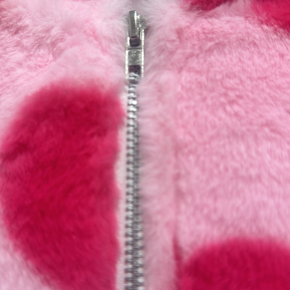 Women’s Plush  Hooded Jacket Size Medium Pink Hearts - Picture 7 of 9